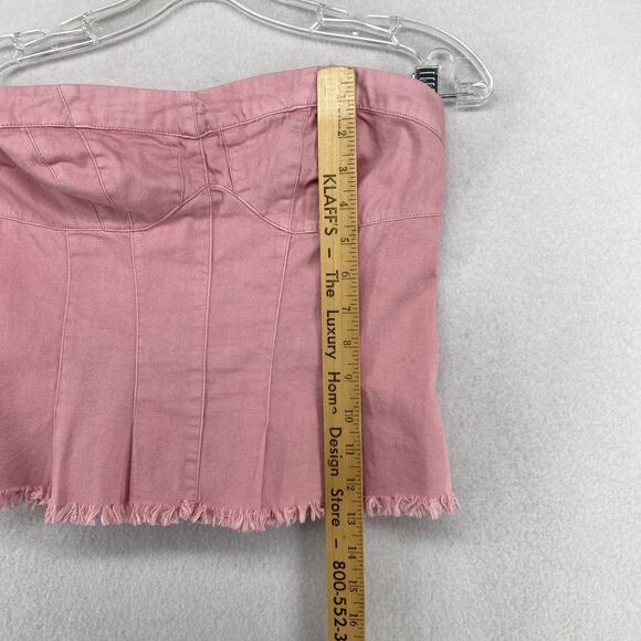FREE PEOPLE Top S Better Days Tube Corset Smocked Frayed Cropped Cotton Pink NEW - Picture 15 of 16